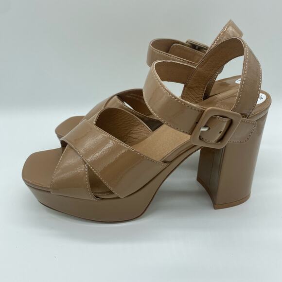 Jeffrey Campbell Tan Patent Leather Strappy Chunky Platform Heel Women's size 7 - Picture 3 of 9